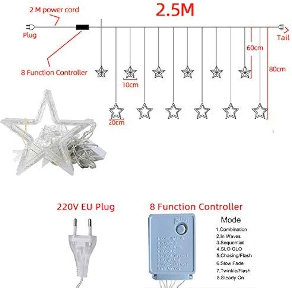 12 LED Star String Light Warm White 138 LEDs, 3 Mtr Decorative Lights for Decoration Christmas, Wedding, Party, Home & Patio Decorative Lighting for Living Room, Parties, Weddings