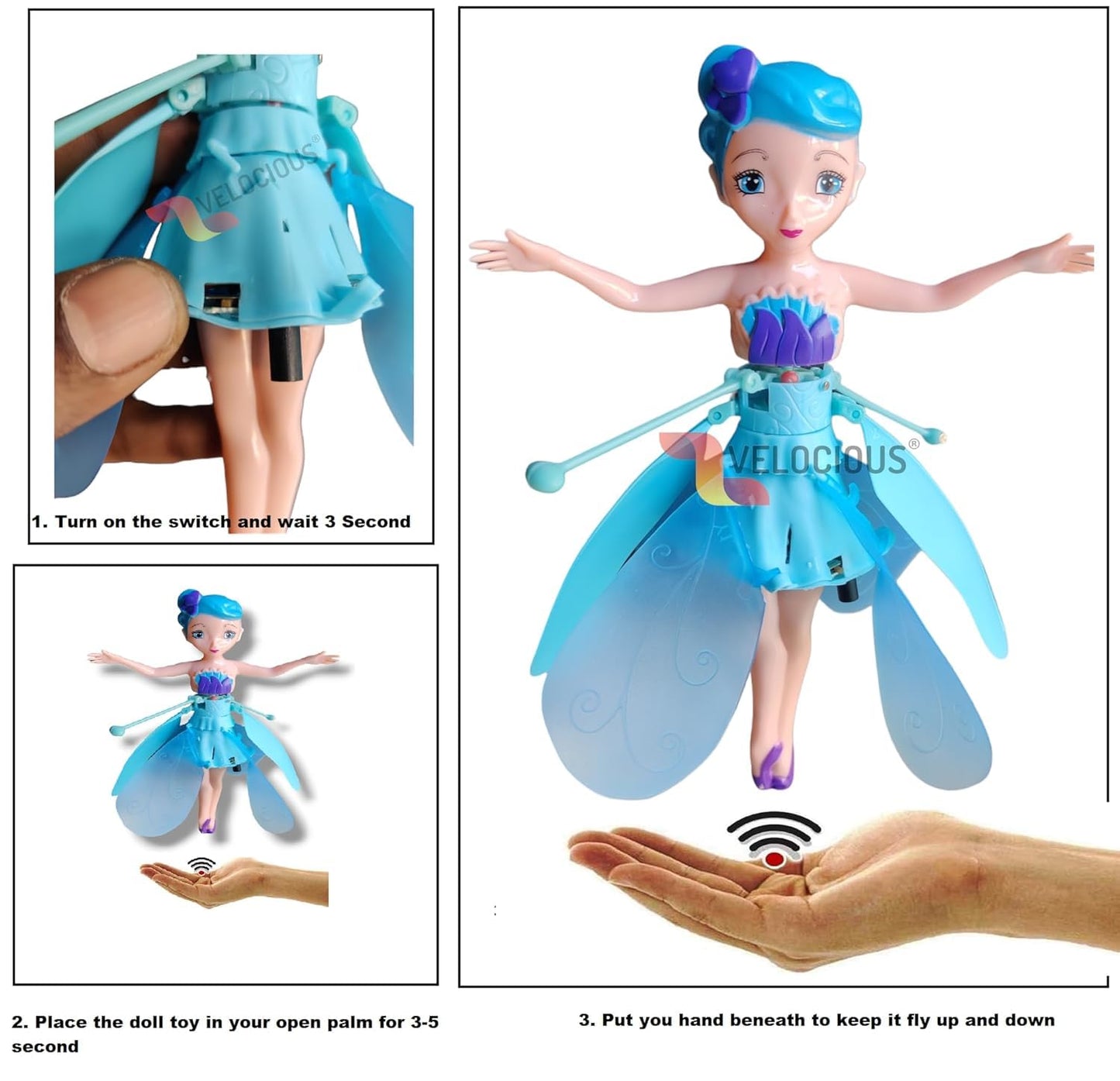 URM Enterprises Magical Flying Fairy Doll, Hand Sensor Control, USB Powered Magic Sky Dancers Toy, Rainbow Glitter Flying Princess Doll for Girls Boys (Random Color)