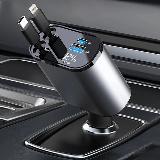 4 in 1 Car Charger 4 in 1 Retractable Car Charger Fast Charger All in One Charger Multi Port Charger