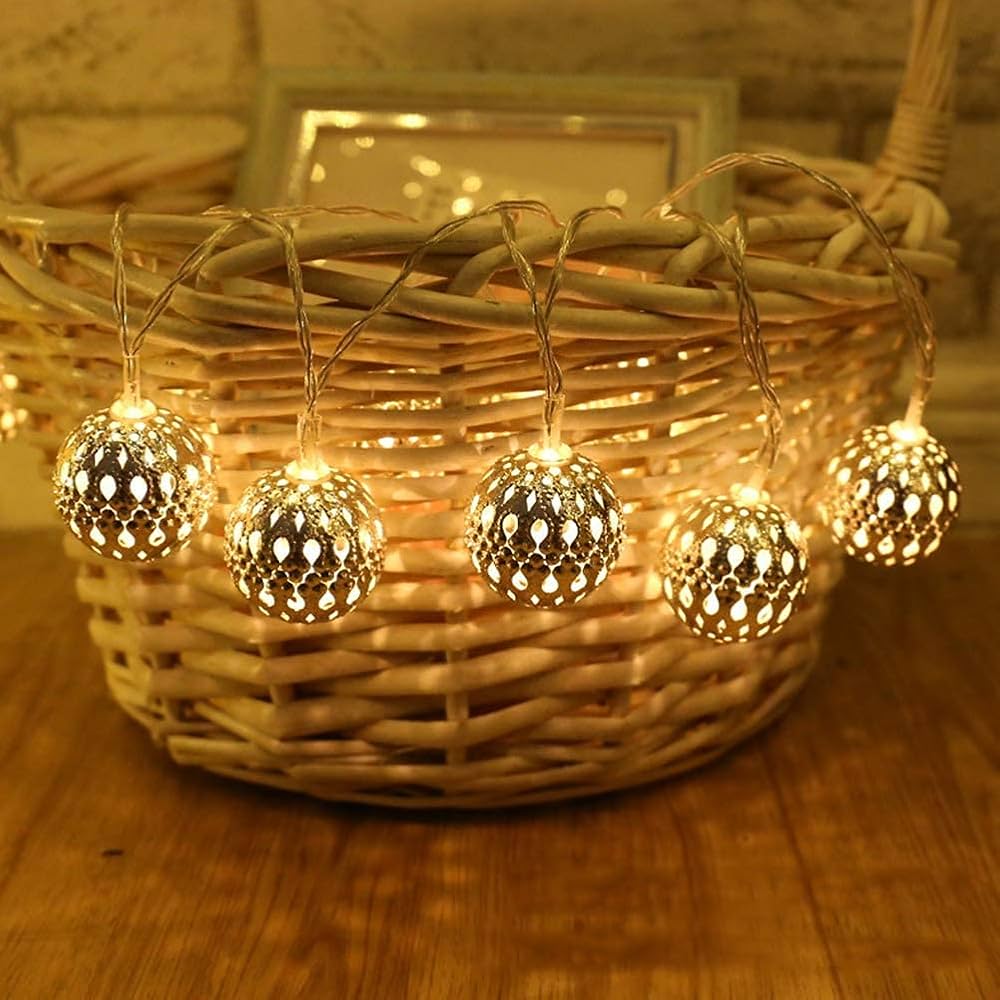 Copper Moroccan Ball 11Ft 16LED Fairy String Light, Diwali Lights For Decoration For Home, Led Lights For Home Decoration, Diwali Lights