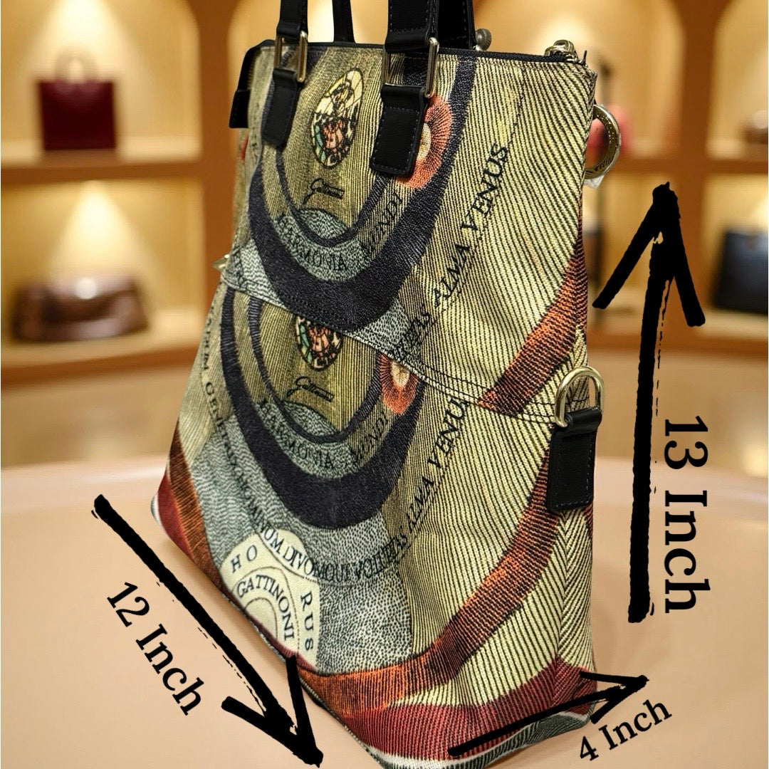 Imported Designer Tote Bag with Classic Celestial Print