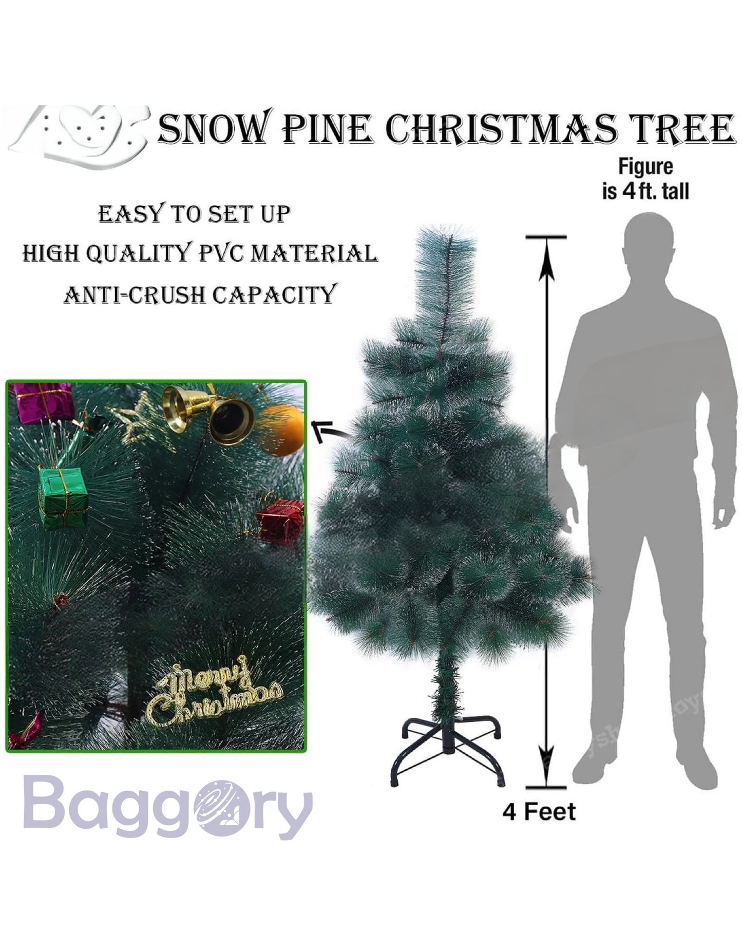 Snow Pine Christmas Tree Celebration Decoration Indoor Outdoor X-mas Santa Claus Tree Heavy with Metal Base 4/5/6 Feet