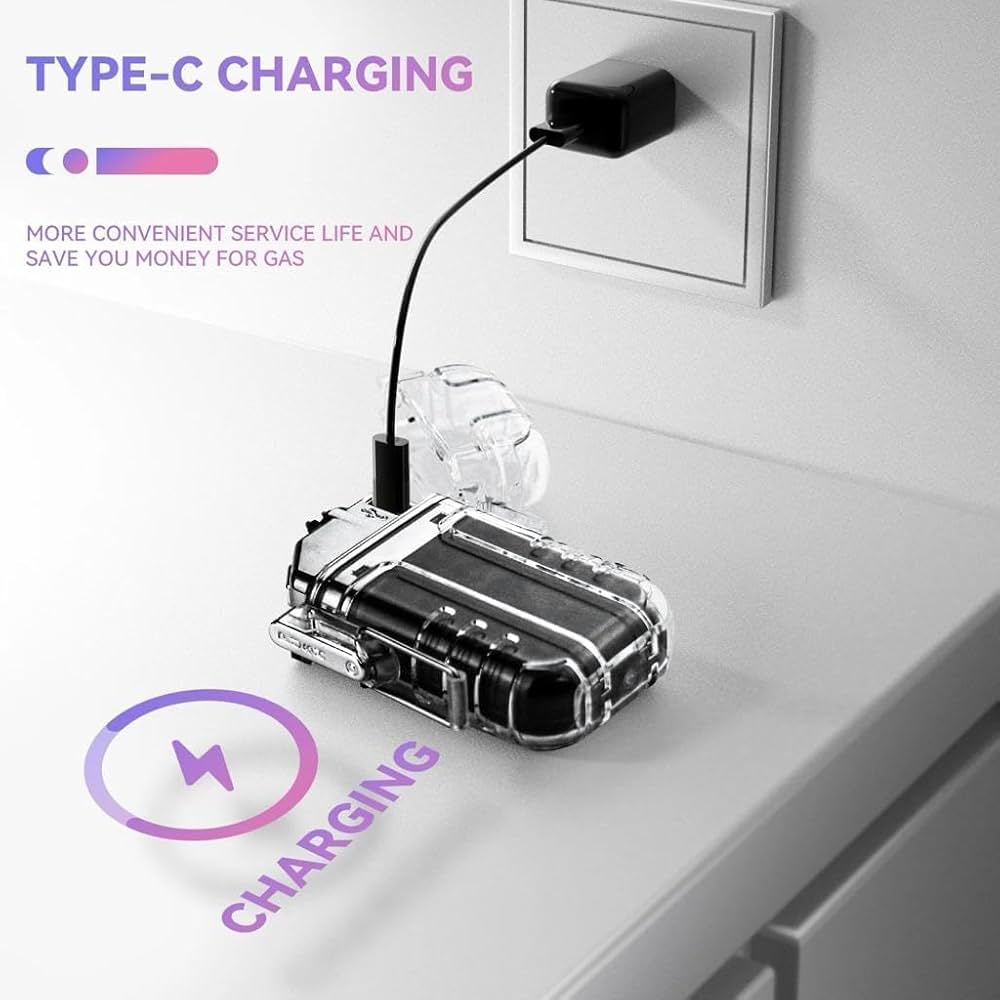 Waterproof USB Rechargeable LED Flashlight Lighter – Transparent Keychain Torch with Plasma Arc, Windproof Flameless Mini Lantern for Outdoor, Camping, Hiking & Survival