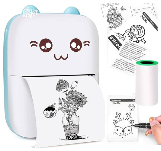 Mini Bluetooth Thermal Printer, Portable Label Printer Inkfree Printer for Android & iOS System, Black on White Thermal Printer with Roll of Print Paper (Style 1) (Style 2)