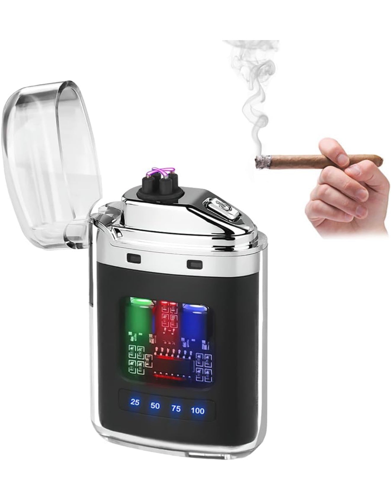 Waterproof USB Rechargeable LED Flashlight Lighter – Transparent Keychain Torch with Plasma Arc, Windproof Flameless Mini Lantern for Outdoor, Camping, Hiking & Survival