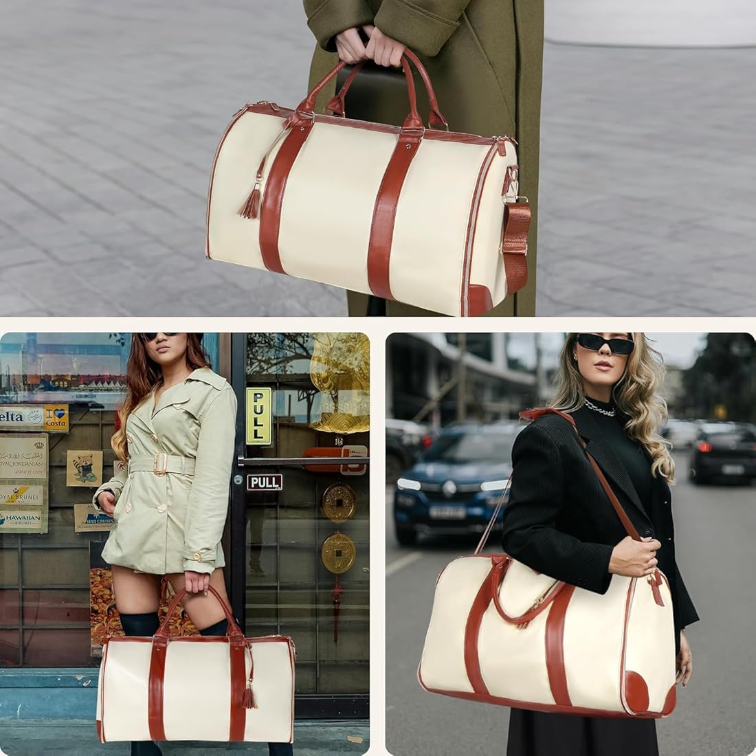 Leather Garment for Garment Bags for Travel,Convertible Carry on Large Duffle Bags with Suit Compartment|Convertible Hanging Suitcase Suit Garment Bag for Men and Women|Shoe Pouch