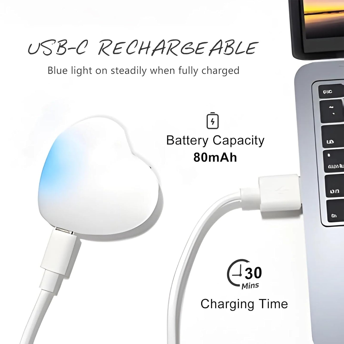 Heart-Shaped Touch Sensor LED Purse Light | USB-C Rechargeable, Auto-Off Feature | Compact Clip-On Bag Lamp for Handbags, Backpacks, and Totes | Ideal Gift for Women and Friends | (Pack of 1)