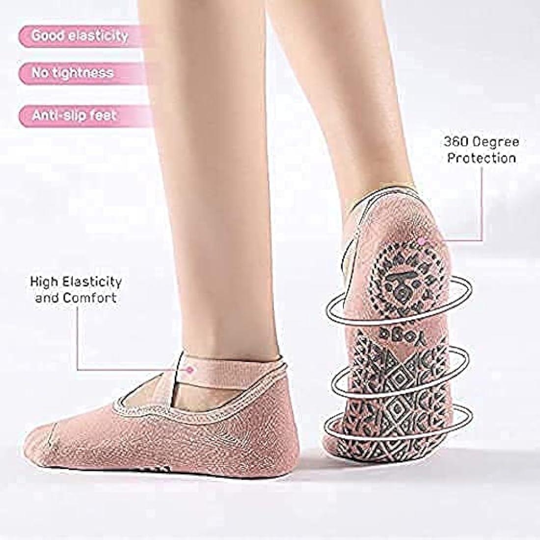 Yoga Socks for Women, girls Anti-Skid, Bacterial Pilates Dance Ballet Cotton Walking & Ankle Grips & Straps, Multicolor