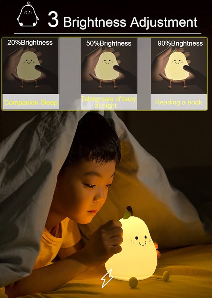 Cute Silicone Night Light for Kids,Dimmable Nursery Pear Lamps,Kawaii Room Decor Fruit Night Light Bedside Lamp for Baby and Toddler