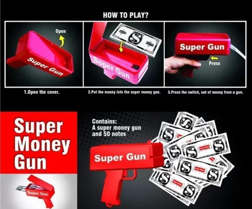 Super Money Gun Cash Cannon for Wedding, Parties and Fun – Includes 100 Fake Dollars Supreme Money Gun Cash