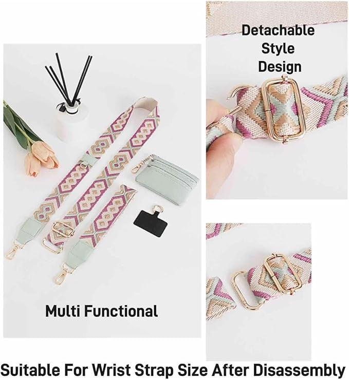 Phone Strap with Zippered Pouch, Detachable Clip and Go Strap with Leather Wallet Crossbody Adjustable Chain Lanyard Mobile String for Phones Sling Case, Gift for Women