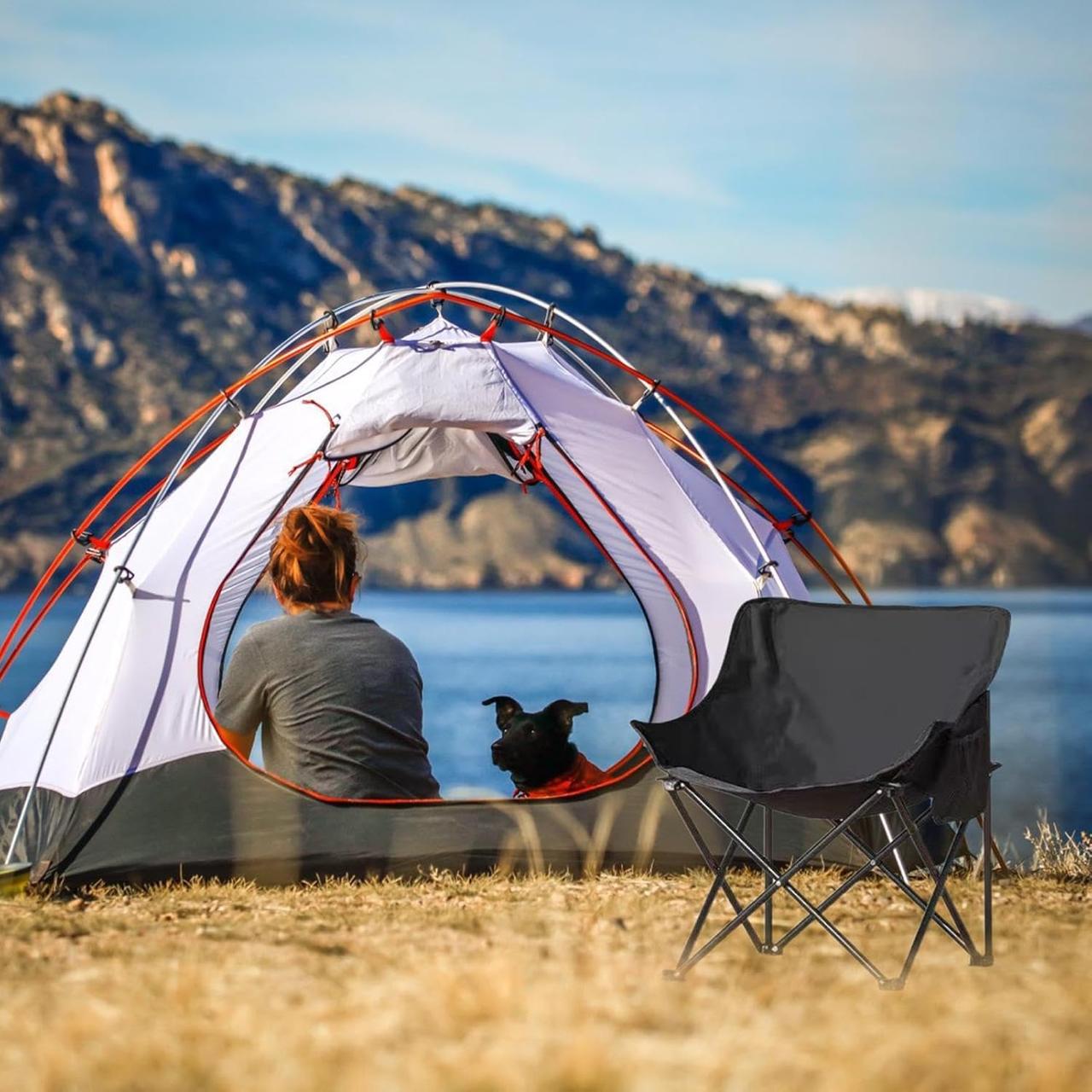 Folding Chair Big with Side Pocket - Portable Foldable Nylon Base Fabric Camping Chair for Fishing Beach Picnic Outdoor Garden Chair