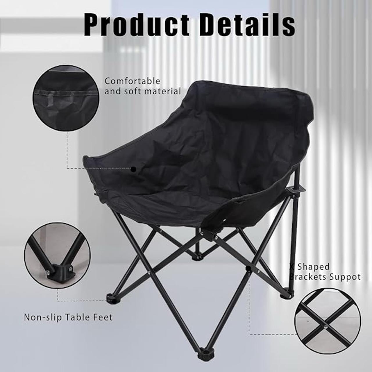 Folding Chair Big with Side Pocket - Portable Foldable Nylon Base Fabric Camping Chair for Fishing Beach Picnic Outdoor Garden Chair