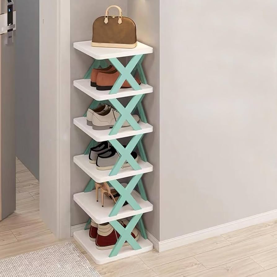 Multipurpose Shoe Rack for Home Plastic, Adjustable Stand Organizer Stackable Storage Bedroom Entryway Shelf Footwear Collapsible Corner Tower Shoes and Book Slots Rack (8 Layer Shoe Rack)