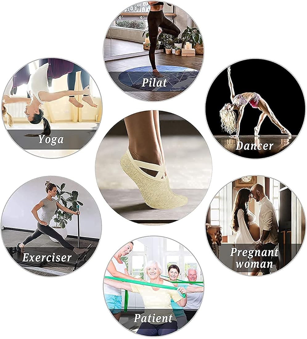 Yoga Socks for Women, girls Anti-Skid, Bacterial Pilates Dance Ballet Cotton Walking & Ankle Grips & Straps, Multicolor