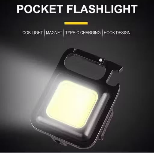 Multifunction Keychain LED Light with COB Floodlight, Bottle Opener & Magnetic Base – USB Rechargeable