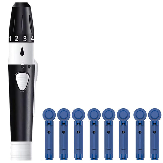 MCP Lancing Device Pen 5 Depth Settings Pain-free with 100 Round Lancets for glucometer gamma Sterilized 30G sugar test needles (Universally Compatible