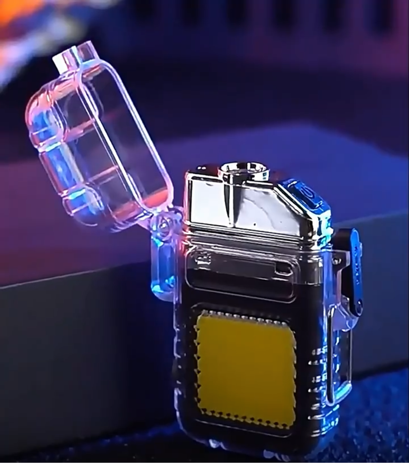 Waterproof USB Rechargeable LED Flashlight Lighter – Transparent Keychain Torch with Plasma Arc, Windproof Flameless Mini Lantern for Outdoor, Camping, Hiking & Survival