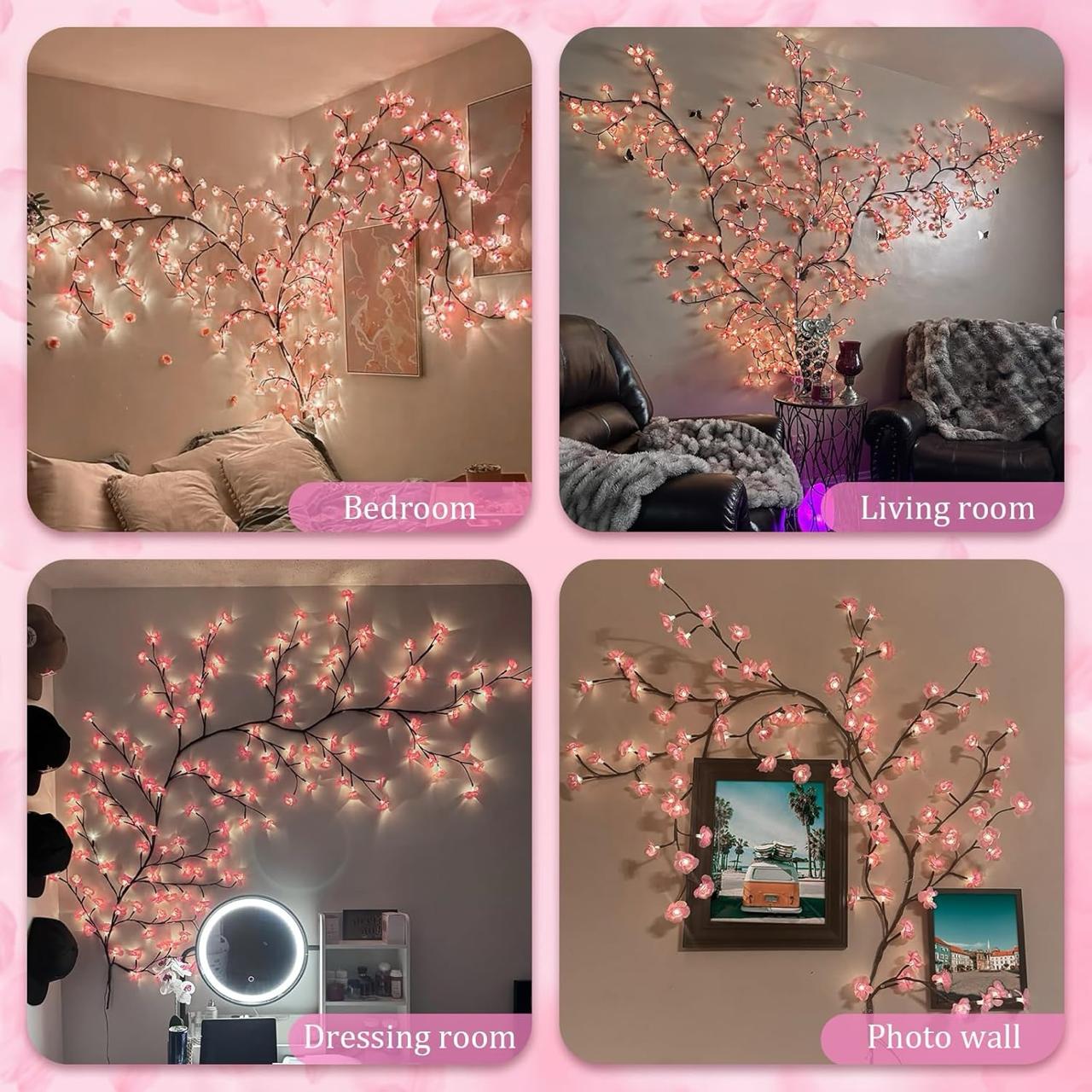 LED Tree Branch Lights for Wall, Cherry Blossom Willow Vine Twig Decor Garland,8 Lighting Modes,Christmas Decorations Indoor for Home Wall Door Window