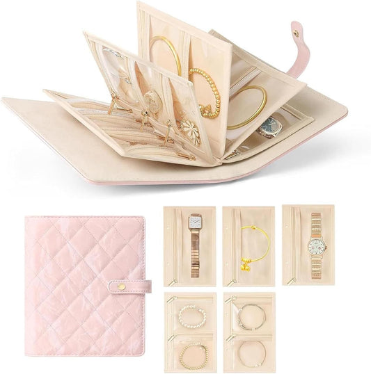 Travel Jewelry Organizer Case, Foldable Jewelry Bags Jewelry Storage Book Ring Binder with Clear Zipper Velvet Pouch Bag for Traveling,Rings,Necklace,Earrings,Bracelets,Brooches