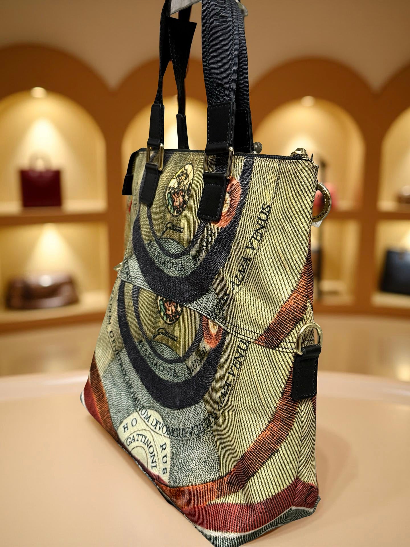 Imported Designer Tote Bag with Classic Celestial Print