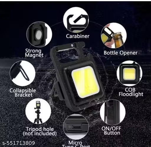 Multifunction Keychain LED Light with COB Floodlight, Bottle Opener & Magnetic Base – USB Rechargeable