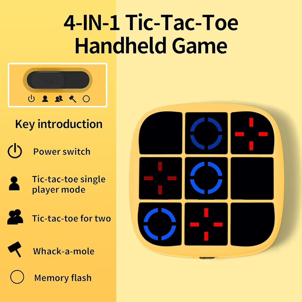 Tic Tac Toe Bolt Game 4-in-1 Handheld Portable Electronic Toy, Educational Board Games Puzzle for Kids and Adults, Perfect for Travel, Road Trips, and Birthday Gifts - Fun Memory Game