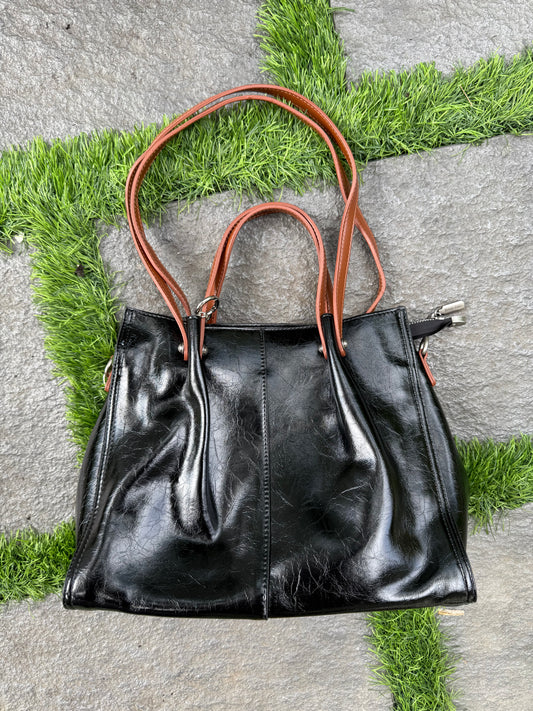 Classic Black Leather Finish Handbag