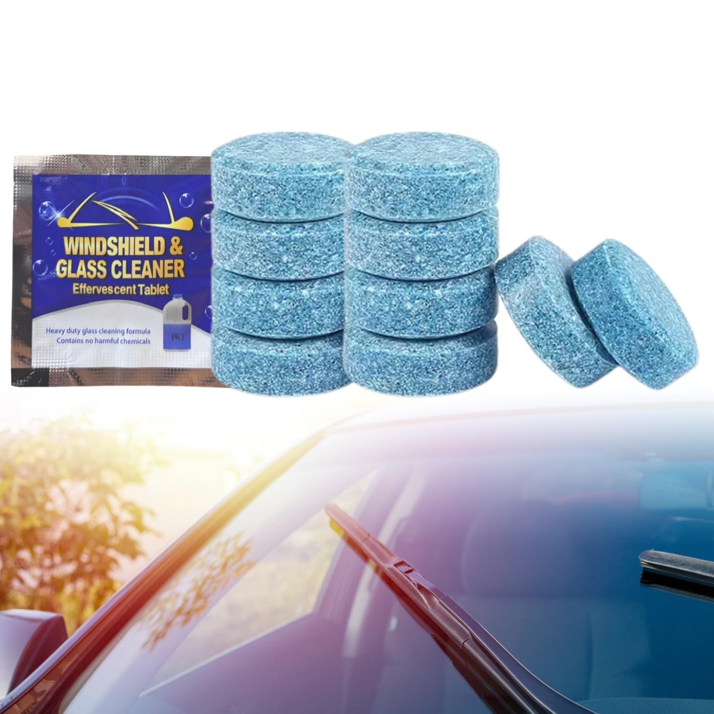 Car Windshield Washer Tablet | Windshield Cleaning Tablet | Car Glass Cleaner Tablet Car Accessories Car Wiper Detergent Effervescent Tablets Washer Auto Windshield Cleaner Glass Wash Cleaning Tablets. Pack of 10