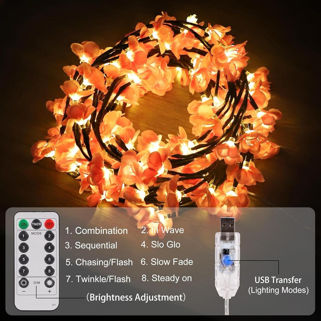 LED Tree Branch Lights for Wall, Cherry Blossom Willow Vine Twig Decor Garland,8 Lighting Modes,Christmas Decorations Indoor for Home Wall Door Window