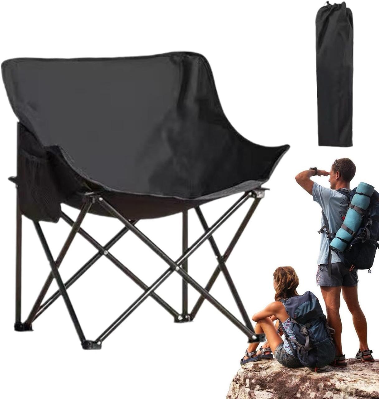 Folding Chair Big with Side Pocket - Portable Foldable Nylon Base Fabric Camping Chair for Fishing Beach Picnic Outdoor Garden Chair