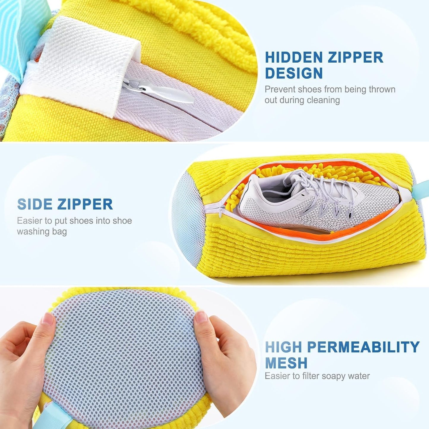 Shoe Bag Washing Machine, Invisible Zipper Side Opening Shoe Washing Bag for Washer and Dryer, Shoe Laundry Bags for Sneakers, Reusable Shoe Cleaning Bag for All Shoe Sizes