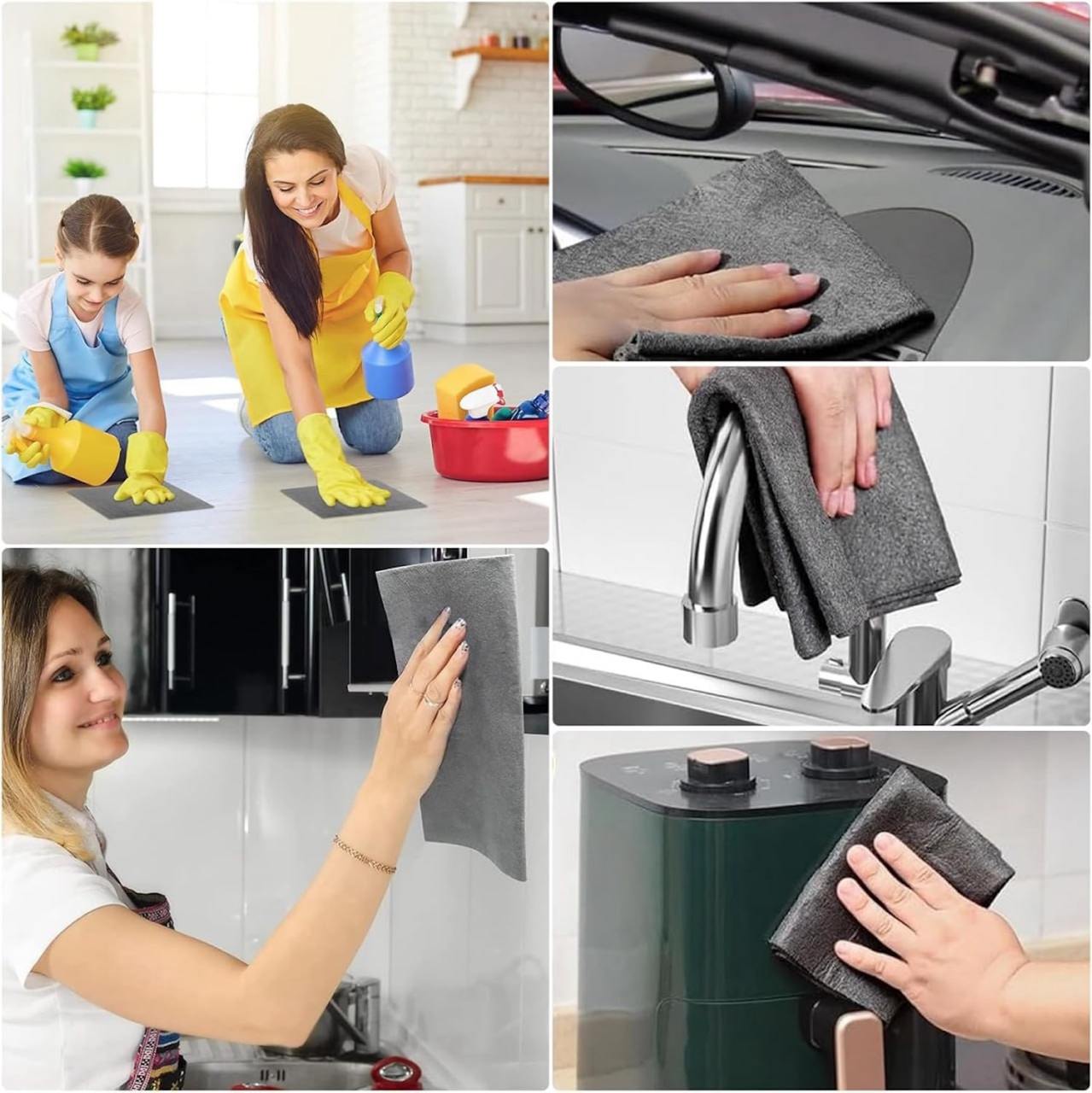 Magic Cleaning Cloth – Reusable Microfiber Cloths (30x30cm), Lint-Free & Streak-Free Miracle Cleaning Towels for Dusting, Drying, Kitchen, Glass & Tea Towels (Pack of 3)