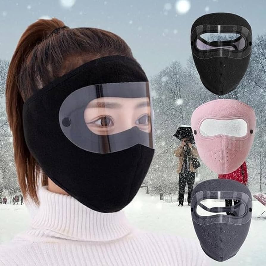 Winter Face Mask with Detachable Goggles, Windproof Full Face Cover, Breathable Head Protection with Ear Coverage, Black
