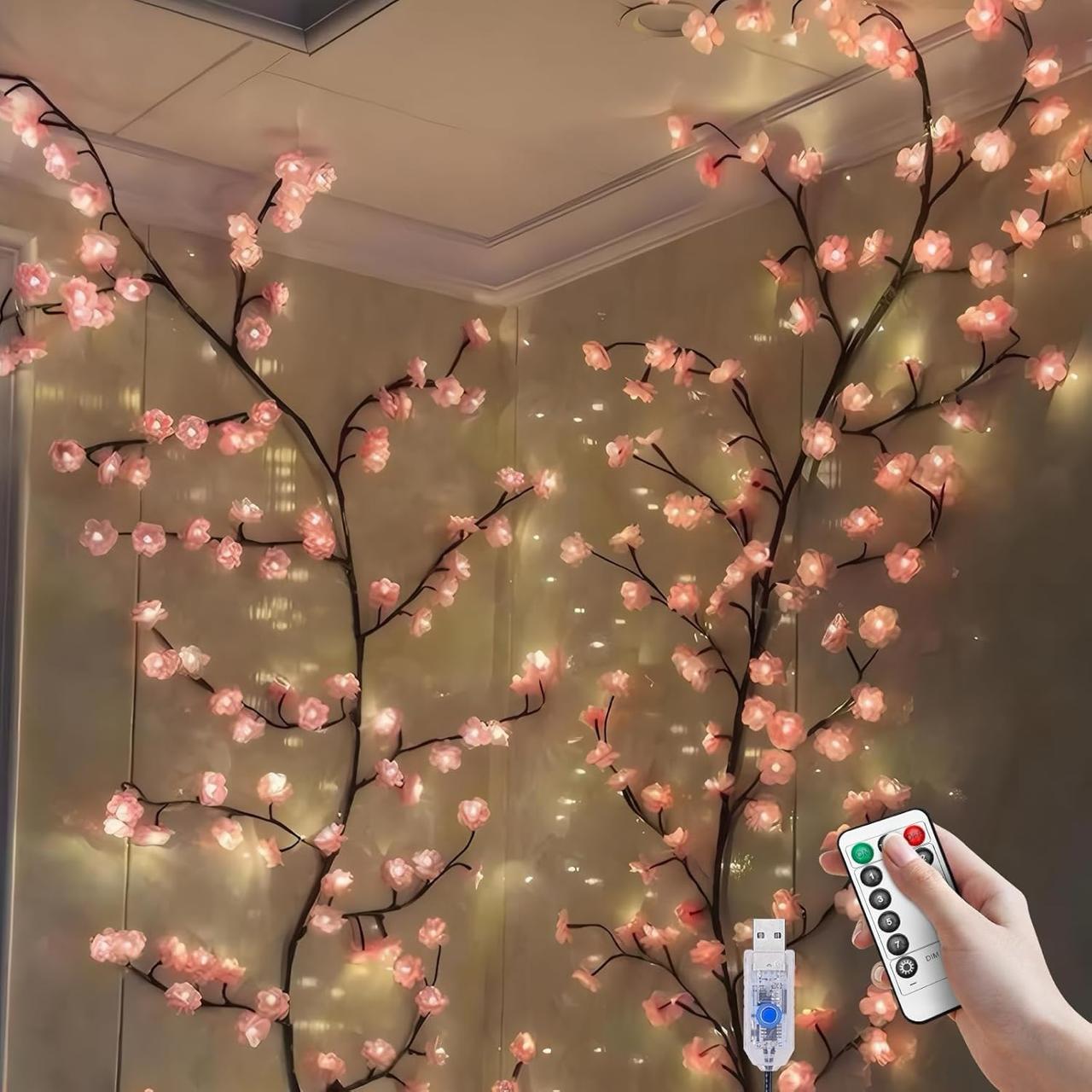 LED Tree Branch Lights for Wall, Cherry Blossom Willow Vine Twig Decor Garland,8 Lighting Modes,Christmas Decorations Indoor for Home Wall Door Window