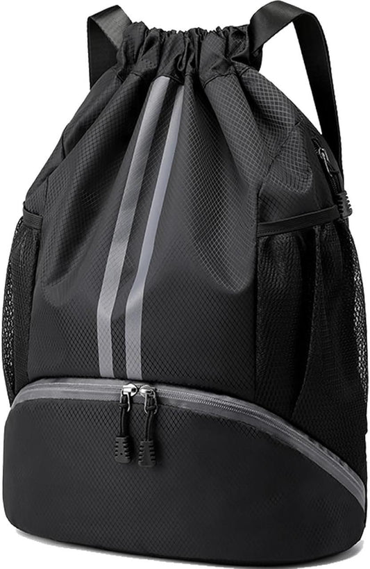 Sports Drawstring Bag Backpack for Men Women - Basketball Bag Gym Backpack Dedicated Shoe Compartment | Waterproof Large Space Gym Bag