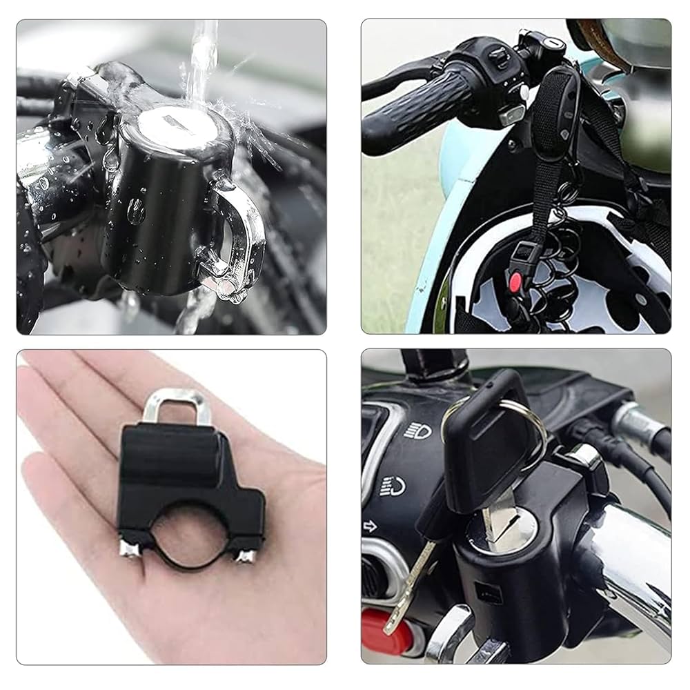 Helmet Lock for Bike - Motorbike Accessories, Anti-Theft Strong Helmet Safety Lock, Portable Bike Handlebar Tubing Helmet Lock with 2 Keys (Black)