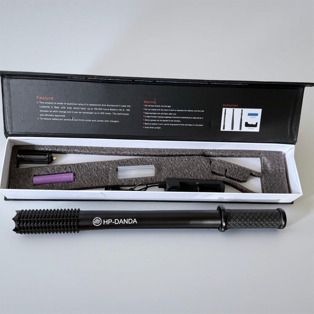 HP-DANDA LED flashlight baton, designed with features for both illumination and potential self-defense