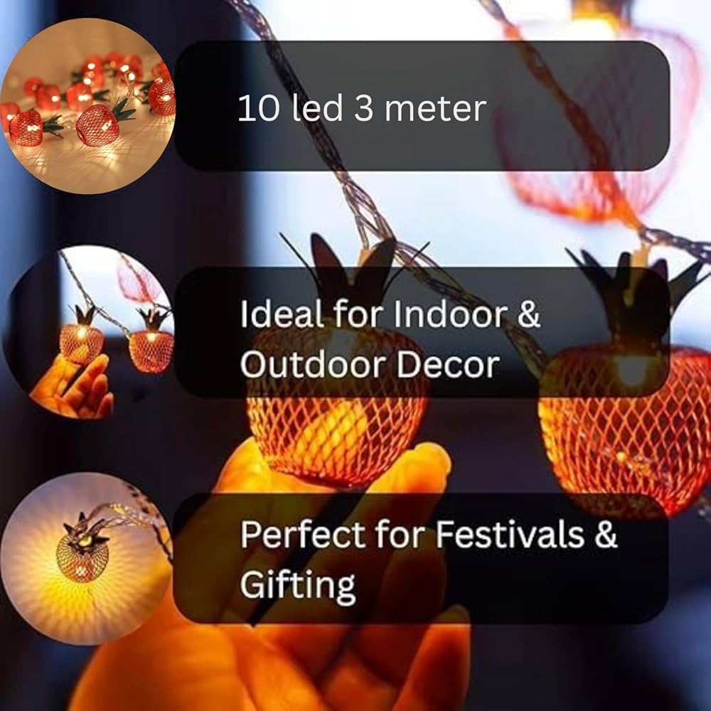 3 Meter 10 LED Apple Metal String Lights – Perfect for Indoor/Outdoor Decoration for Diwali, Christmas, Birthday, Navratri, and Valentine’s Day Gifts