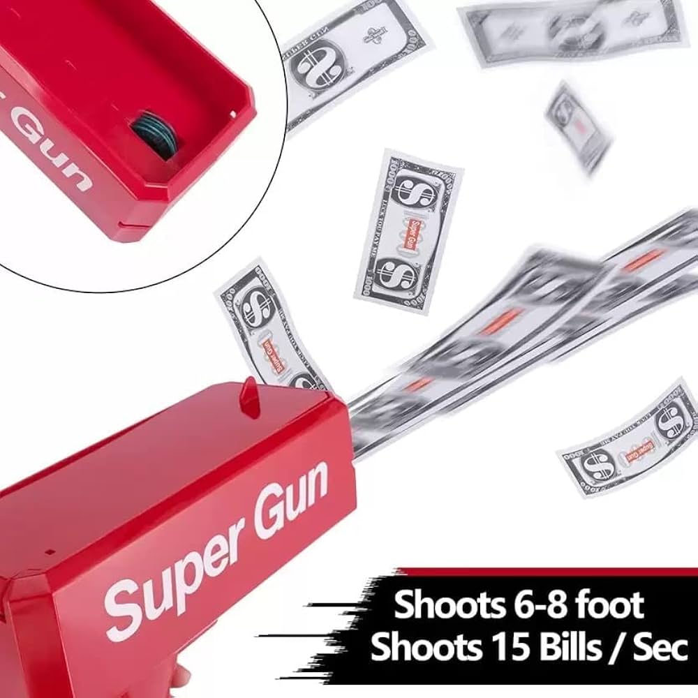 Super Money Gun Cash Cannon for Wedding, Parties and Fun – Includes 100 Fake Dollars Supreme Money Gun Cash